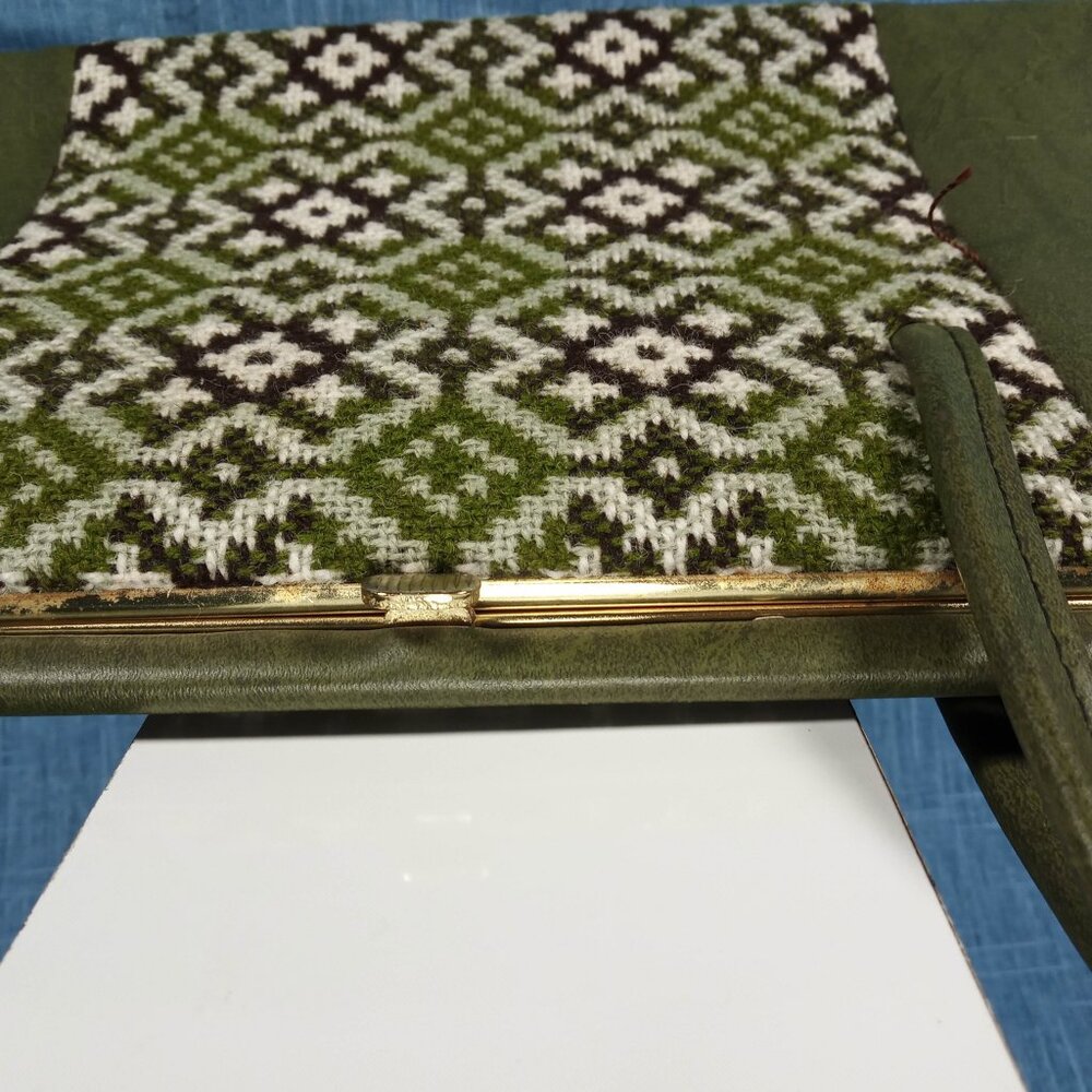 1960's Olive with Welsh Fabric Structured Purse - Picture 3 of 9
